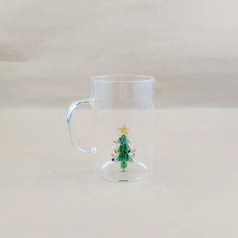 Factory Direct Sale Xmas Tree Subject Hand Made 400ml Water Cup/Drinking Water Cup/Glass Water Cup for Chain Shops Distribution