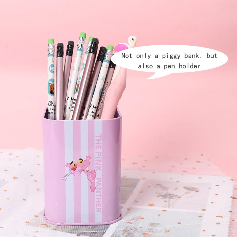 TOPSTHINK Children Pink Panther kids return gifts kawaii portable tin piggy bank