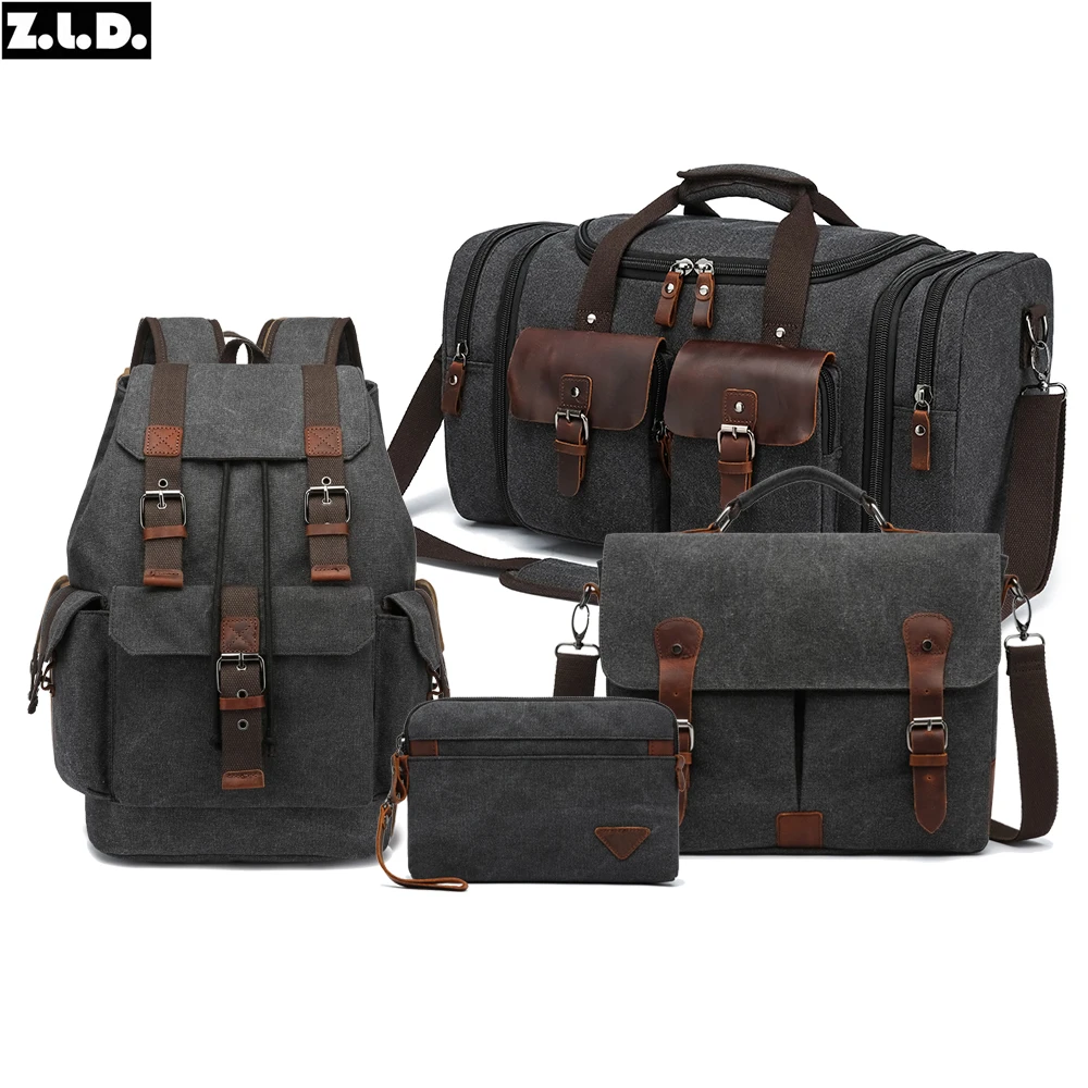 ZUOLUNDUO Wholesale new genuine leather duffel bag set traveling leather bags set