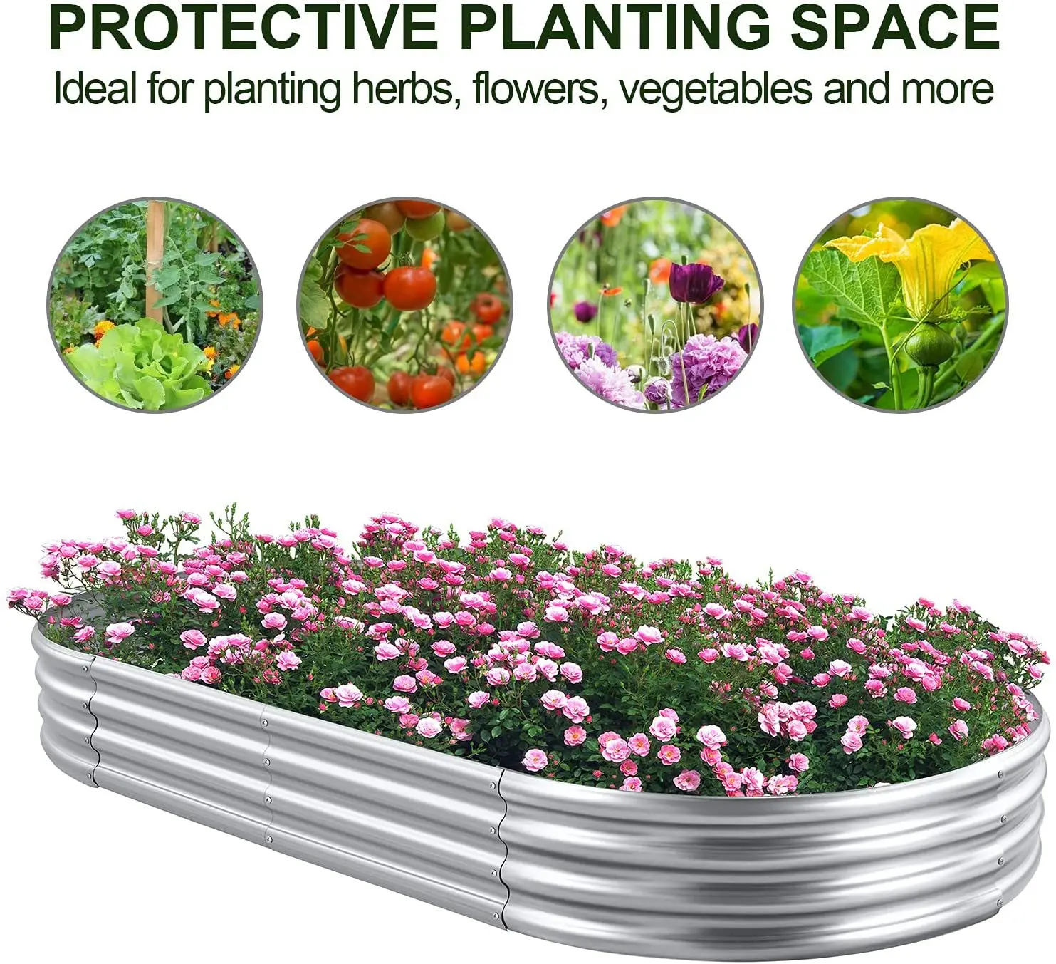 Outdoor Guard Metal Galvanized Oval Planter Raised Garden Boxes Raised Garden Beds Kit for Vegetable Fruits