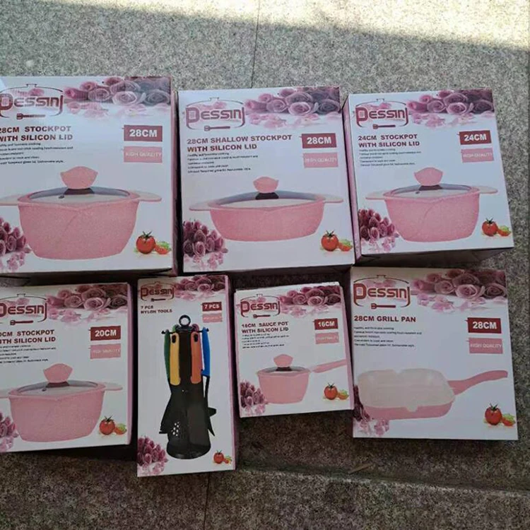 NEW 2021 Food grade dessini 18pcs die-casting aluminium nonstick kitchenware granit marble cookware cook pot 18 set