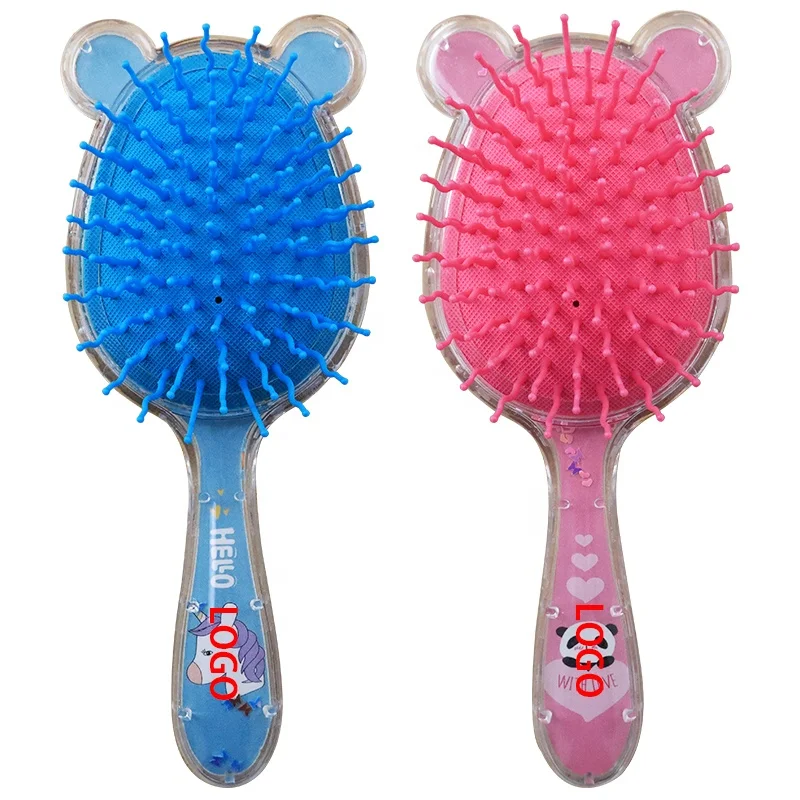 High quality soft cheap kids hair brush plastic cartoon cute bear style cushion hair brush