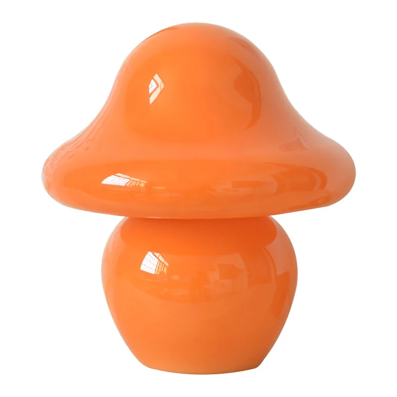 Best Selling Bedroom Bedside Portable Orange Glass Creative LED Mushroom Table Lamp