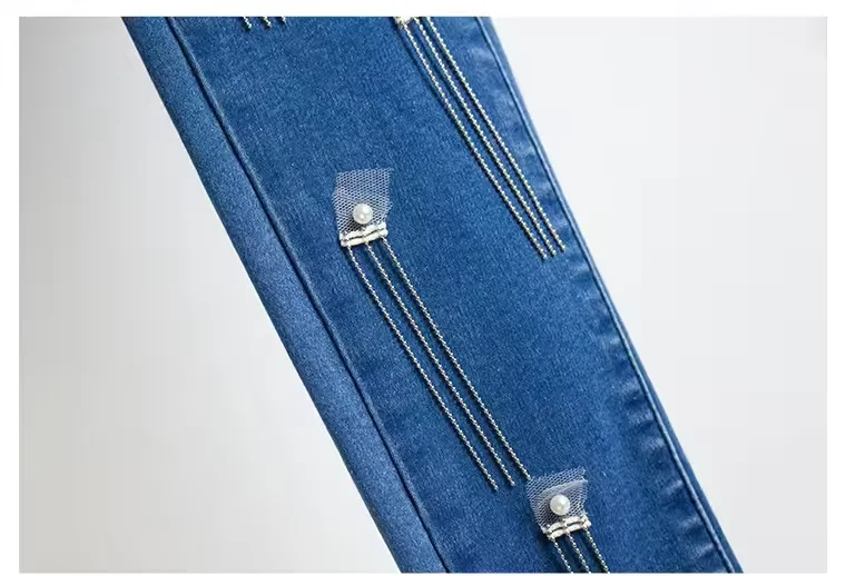 Skinny jeans woman 2024 autumn and winter retro modern texture worn casual flared jeans for women fashionable ladies denim jeans