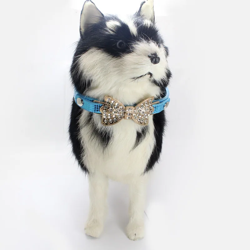 Wholesale Fashion Adjustable Dog Collar Pu Leather Pet Collar Rhinestone Bowknot Kitten Puppy Collars