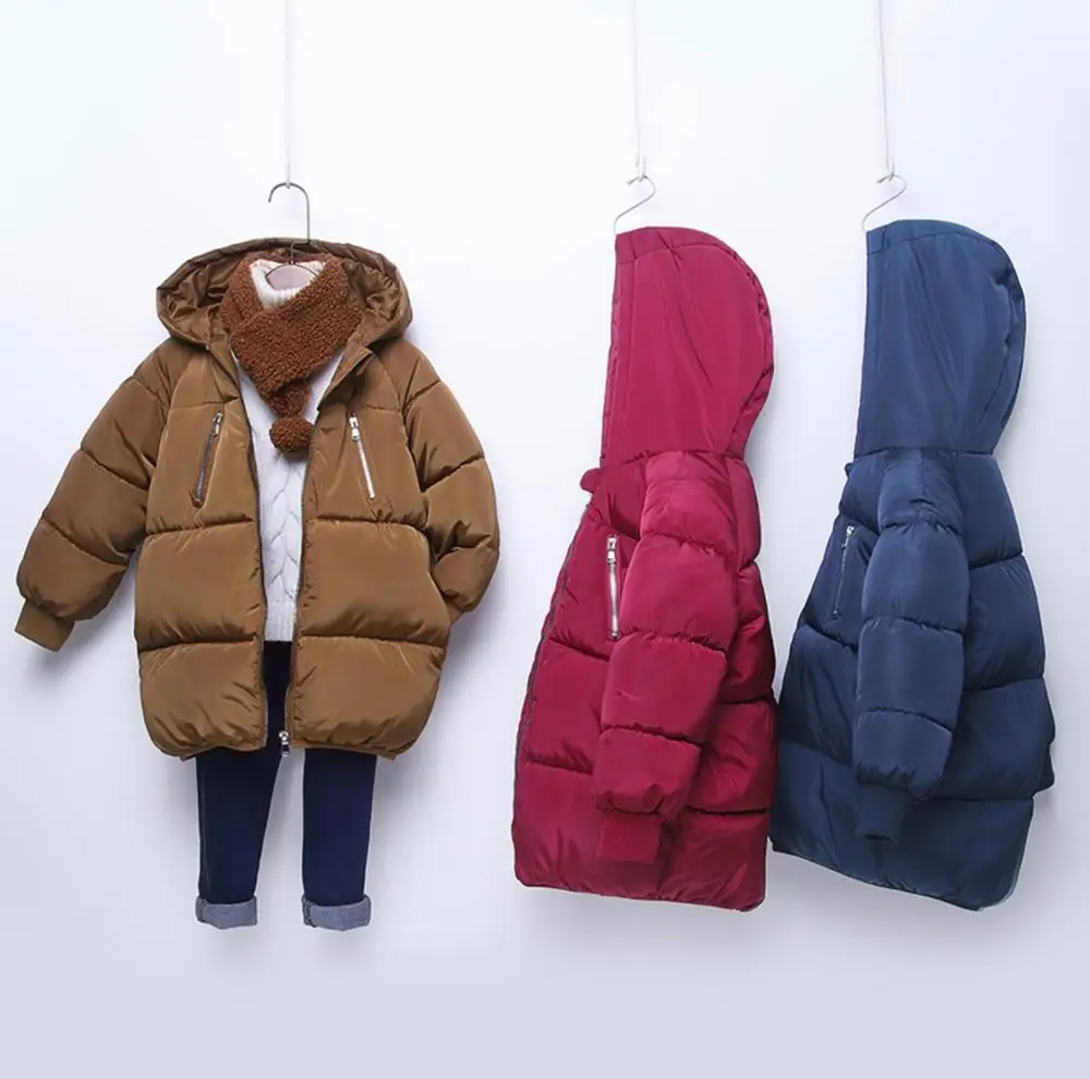 
kids thickened winter long coat with zippers pockets children casual clothes 