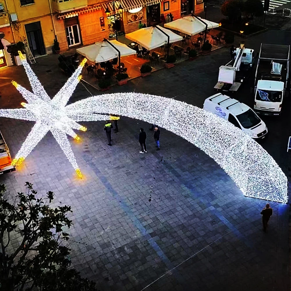 Custom Design Landscape Outdoor Led Sculpture Christmas Decoration 3D star Motif Lights