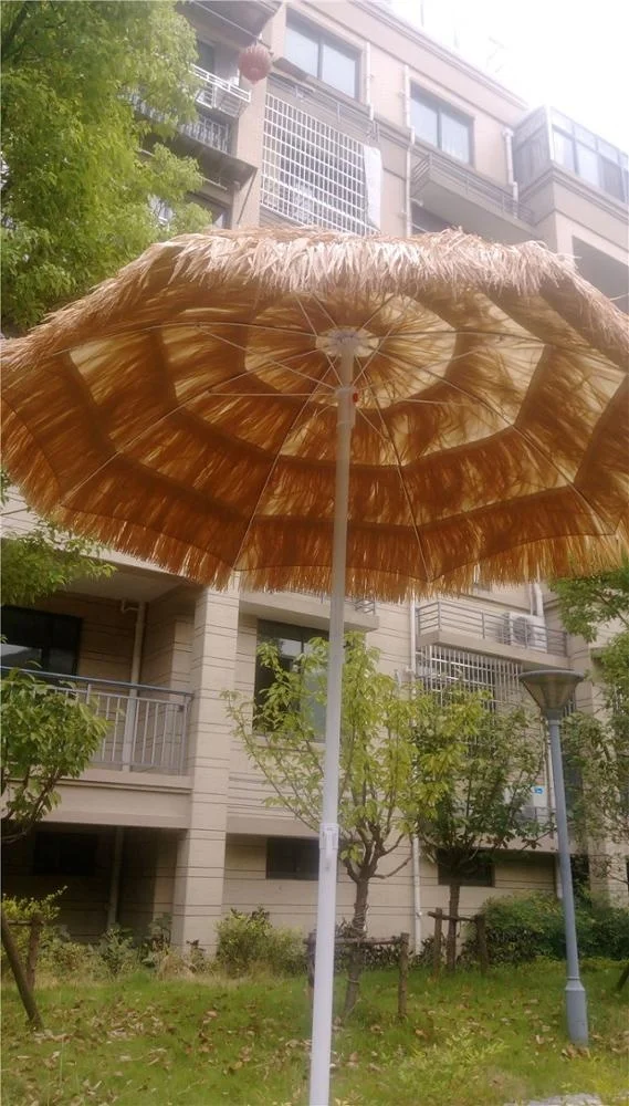 
180cm 6 feet Hawaiian Portable Steel Frame Straw Roof Thatched Tilt Beach Umbrella 