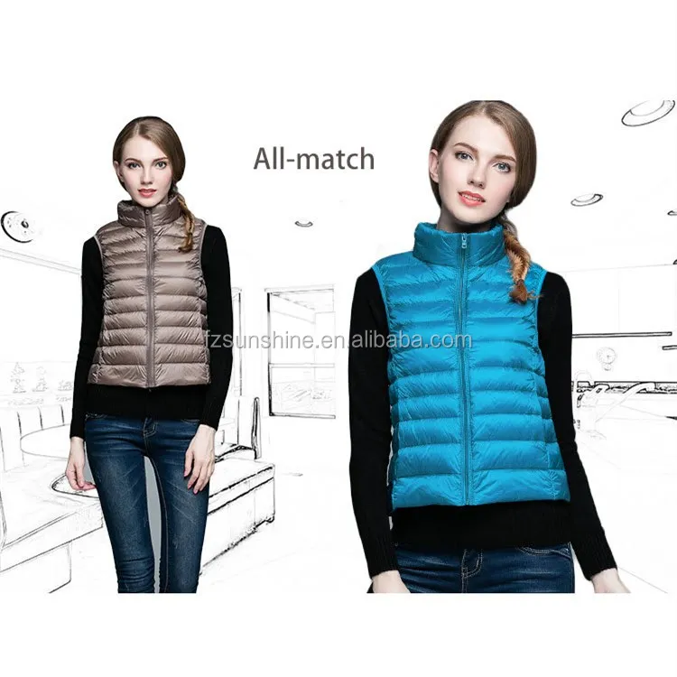 Складной тонкий женский пуховой жилет на утином пуху