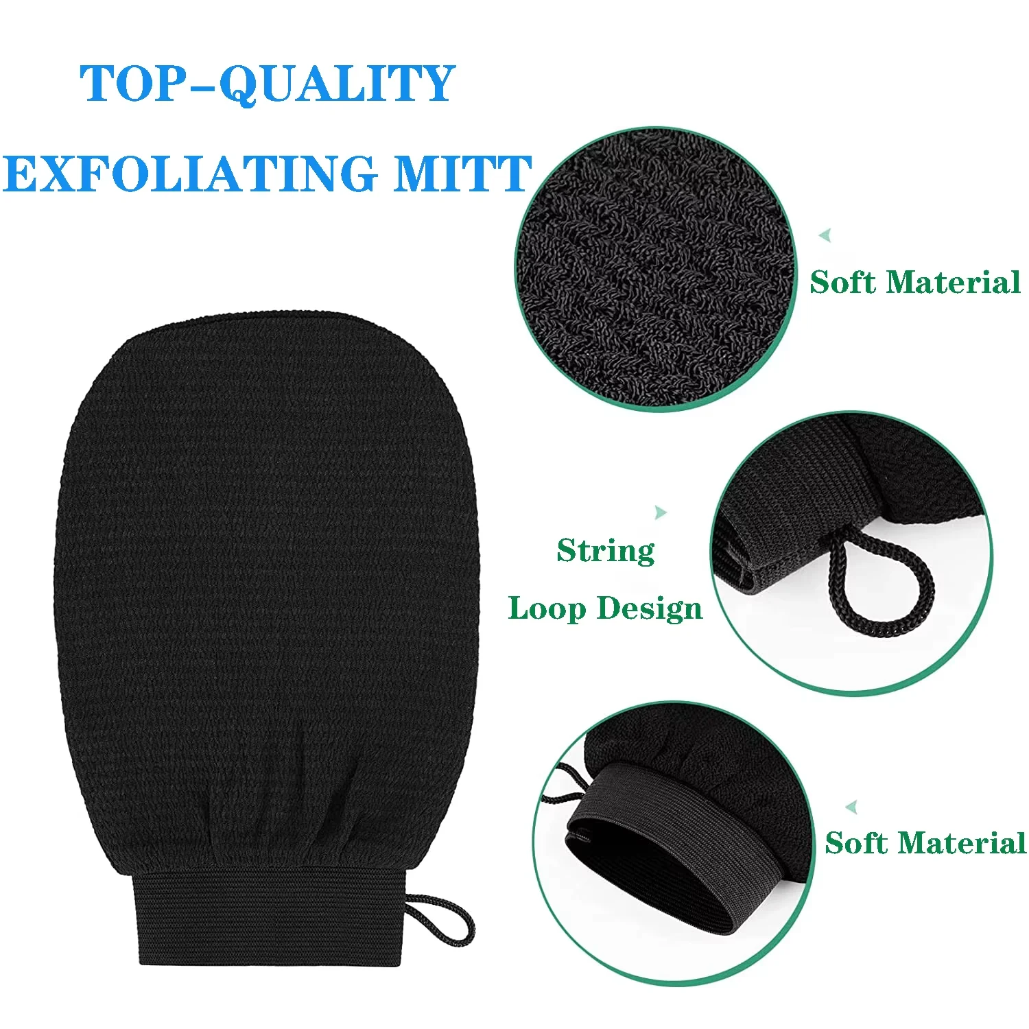 Custom Logo And Packing Stretchy Wristband Bath Gloves Exfoliating Body Wash Scrub Gloves With String Loop Design For Shower