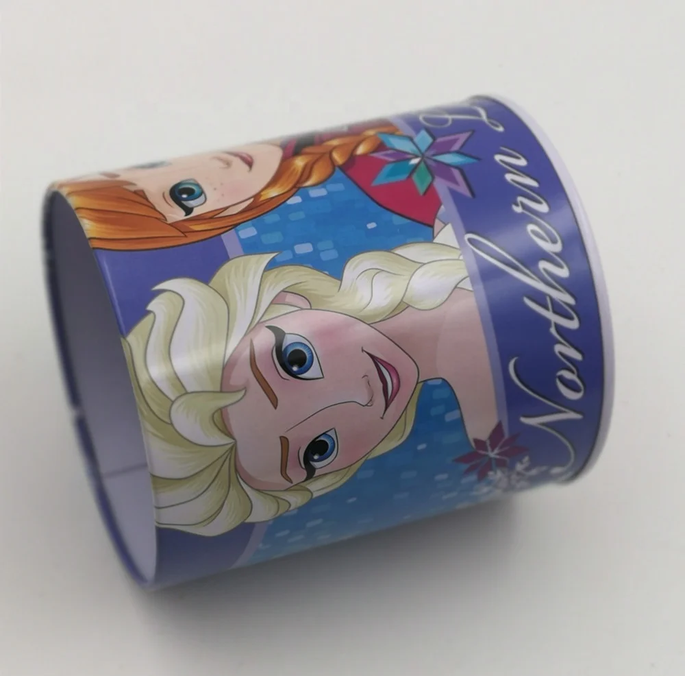 kids round  cartoon tin metal container pen holder tin metal pencil case metal tin pen container