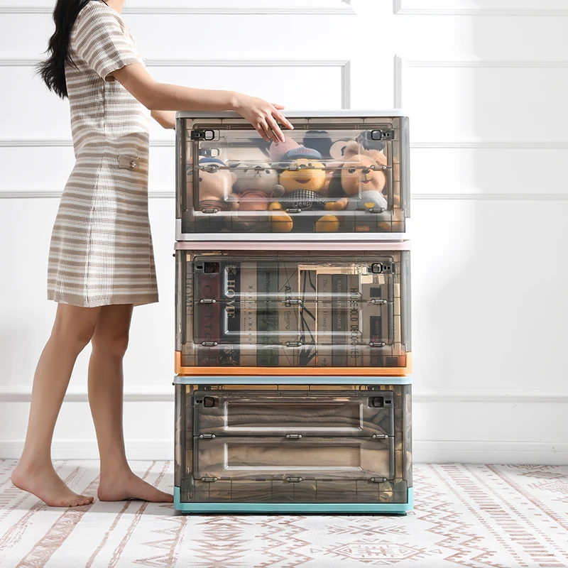 cloth storage box detachable storage container with side drop open door stackable toy organizer books container