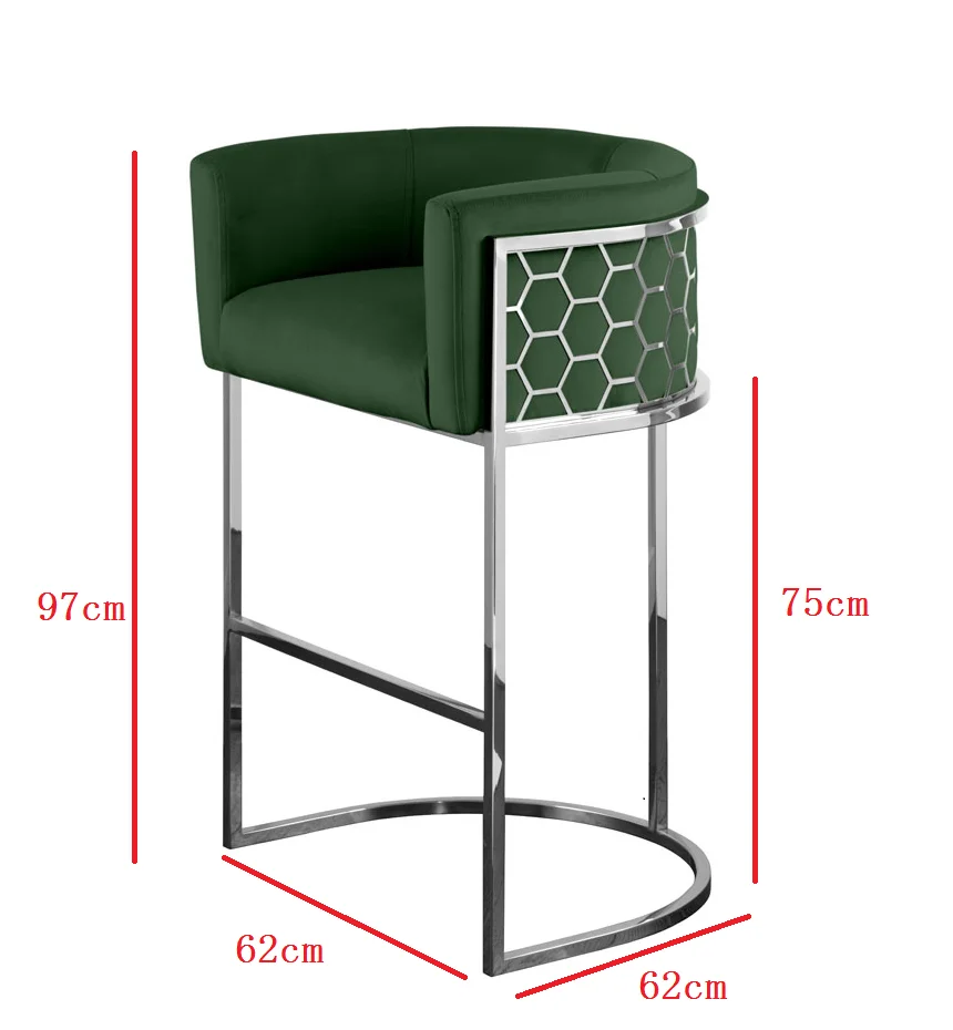 Высокий барный стул из нержавеющей стали с лазерным сотовым узором, бархатная ткань, барный стул, мебель серебристого цвета