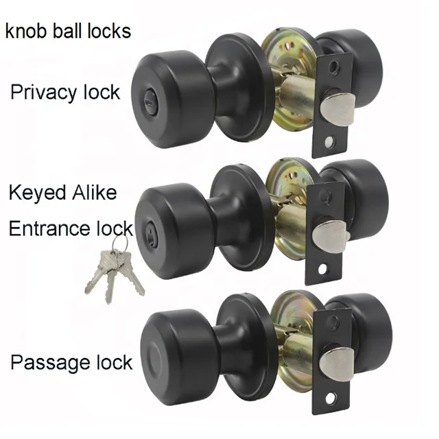 matte black stainless steel material  black door knob american lock ansi grade 3 door locks