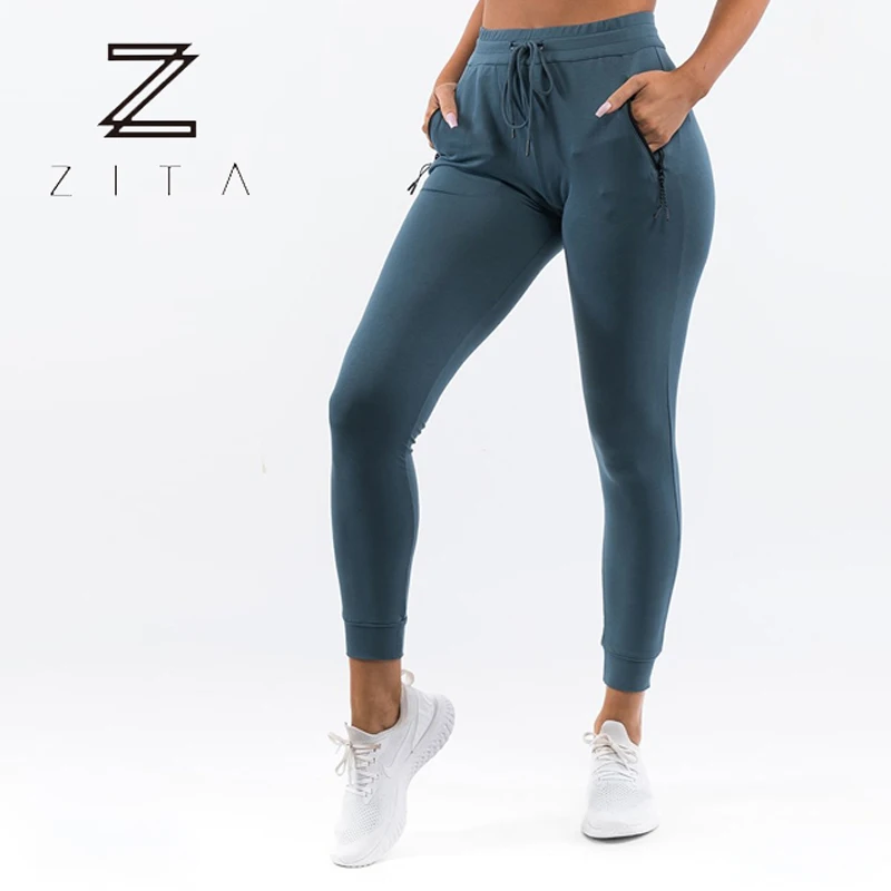 Custom Activewear Running Sports Sweatpants Soft Cotton Fitness Gym Jogger Pants With Side Zipper Pockets For Women