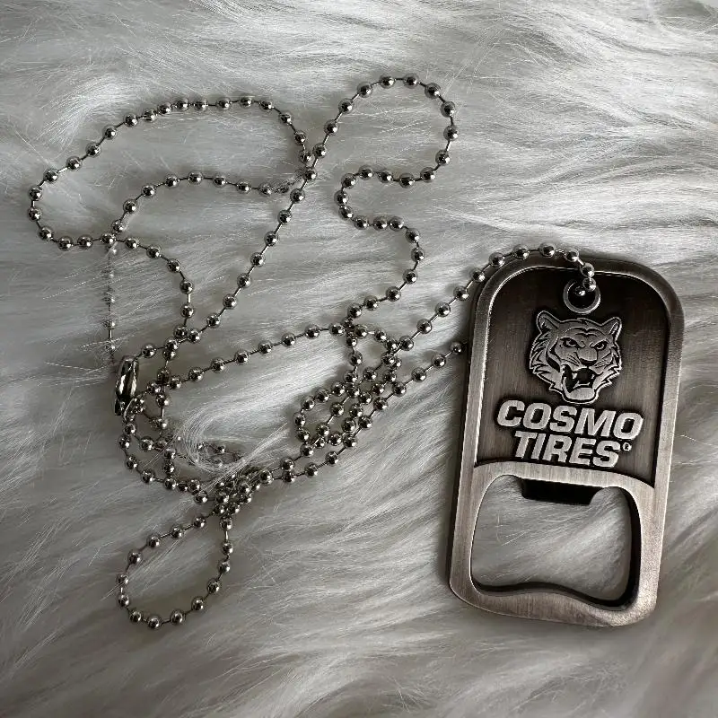 Metal badge manufacture anti plating bottle opener dog tag with ball chain Souvenir Custom Metal dog tag