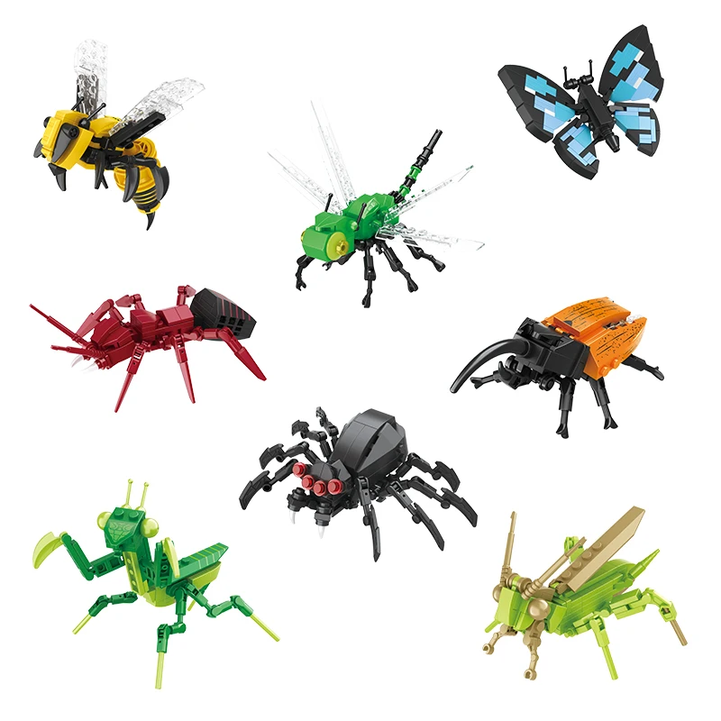 8 in 1 Kids Children Educational Assemble Bugs Toy Butterfly Mantis Beetle Dragonfly Insects Of The World Building Blocks Set