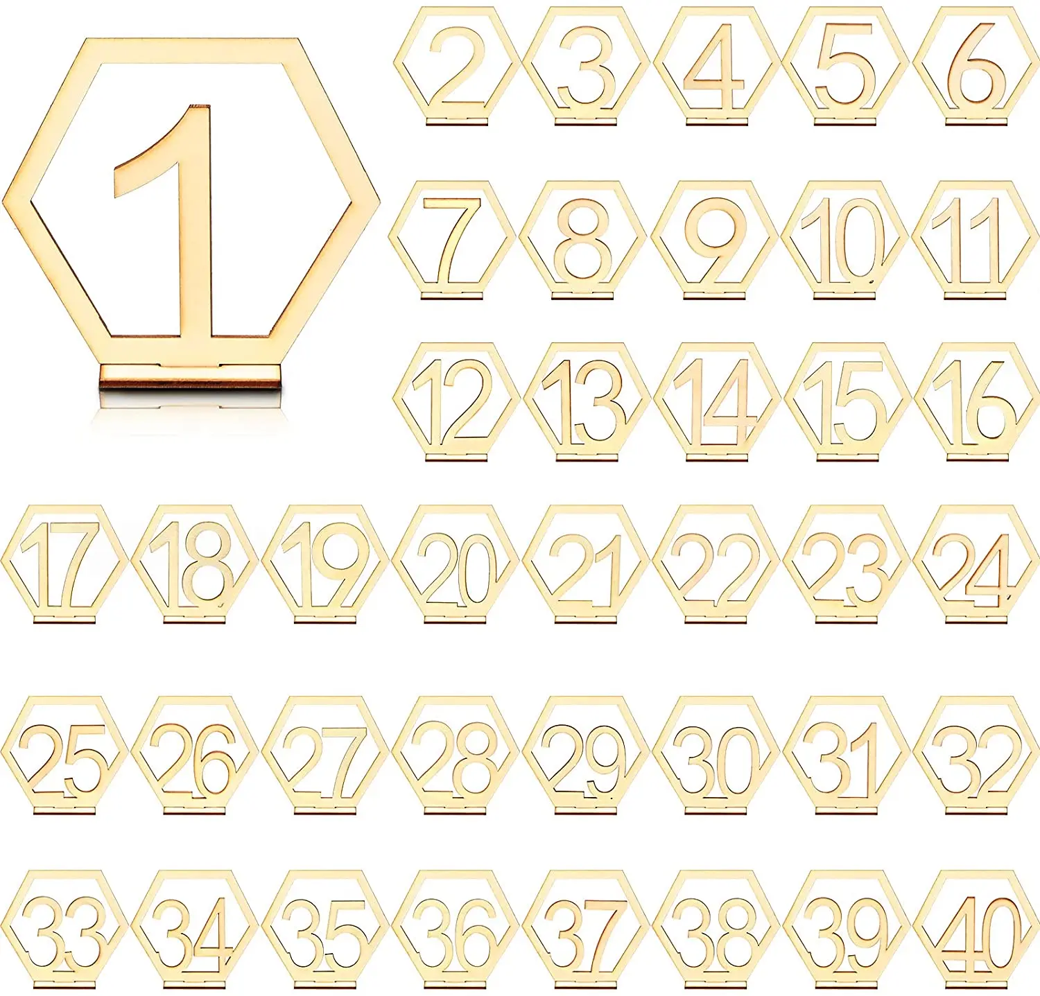 Wooden Table Numbers Hexagon Shape 1-40 Wedding Rustic Standing With Holder For Event Party Supply