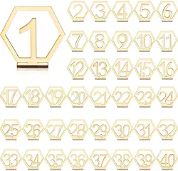 Wooden Table Numbers Hexagon Shape 1-40 Wedding Rustic Standing With Holder For Event Party Supply