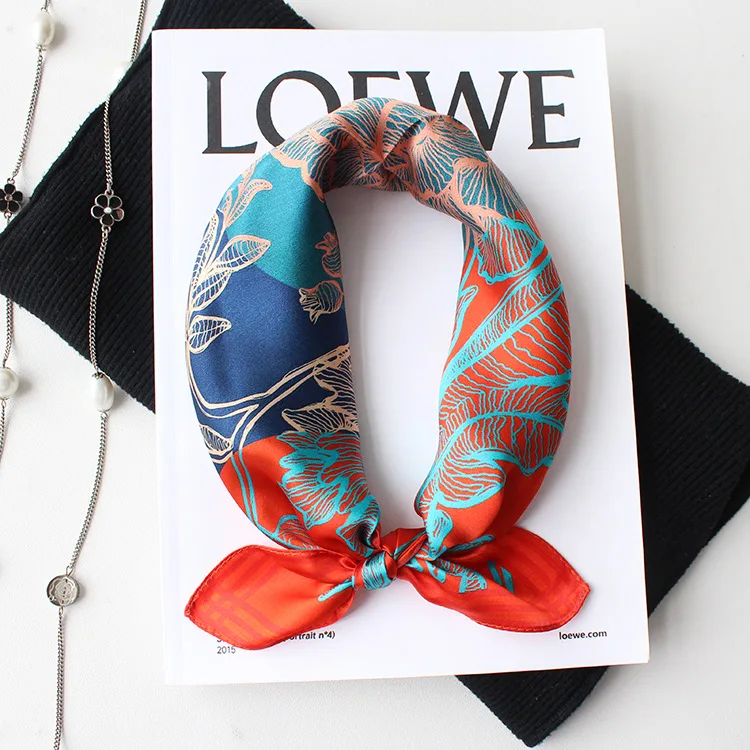 High Quality Elegant Hair Scarf Silk Square Embroidered Silk Scarf for Women