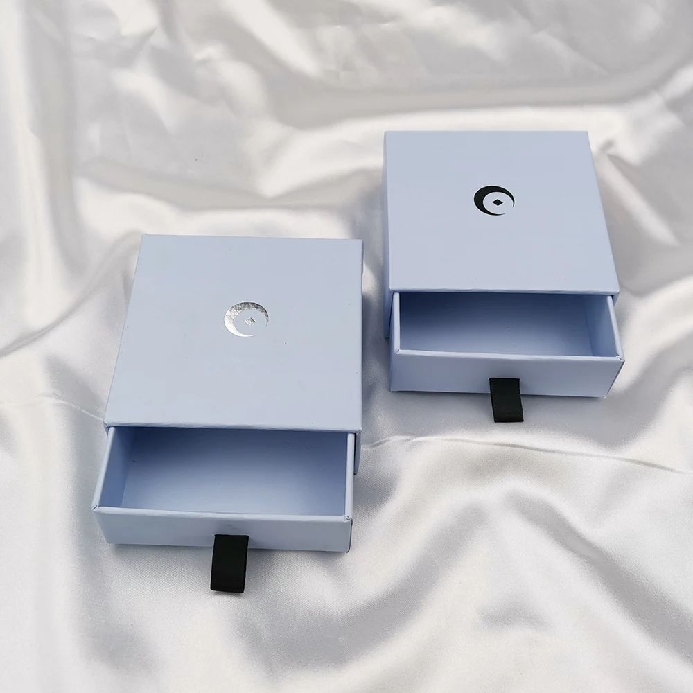 Custom logo printing paper jewelry small necklace box and pouch earrings necklace bracelet drawer box