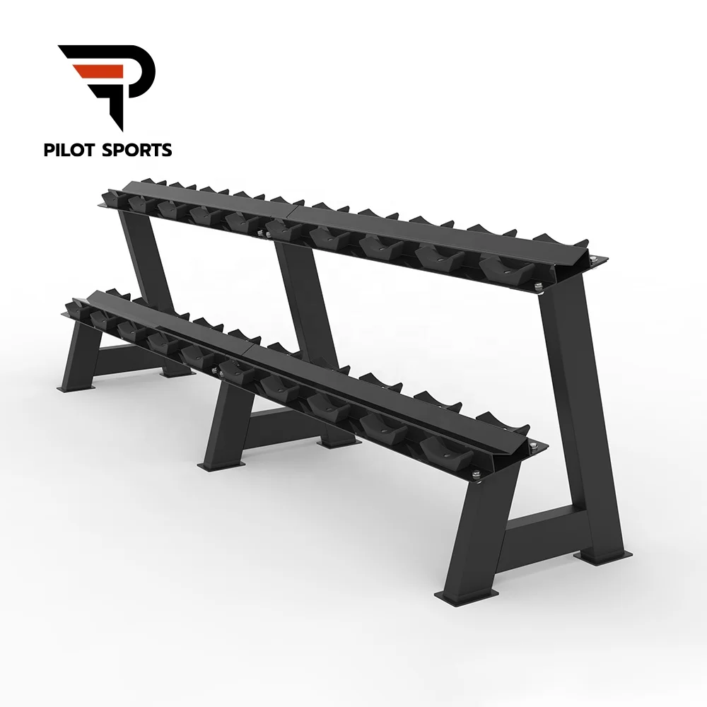 PILOT SPORTS Gym Equipment Fitness 2 Tier Fixed Pro-Style Dumbbell Rack 10 Pairs Dumbbell Rack
