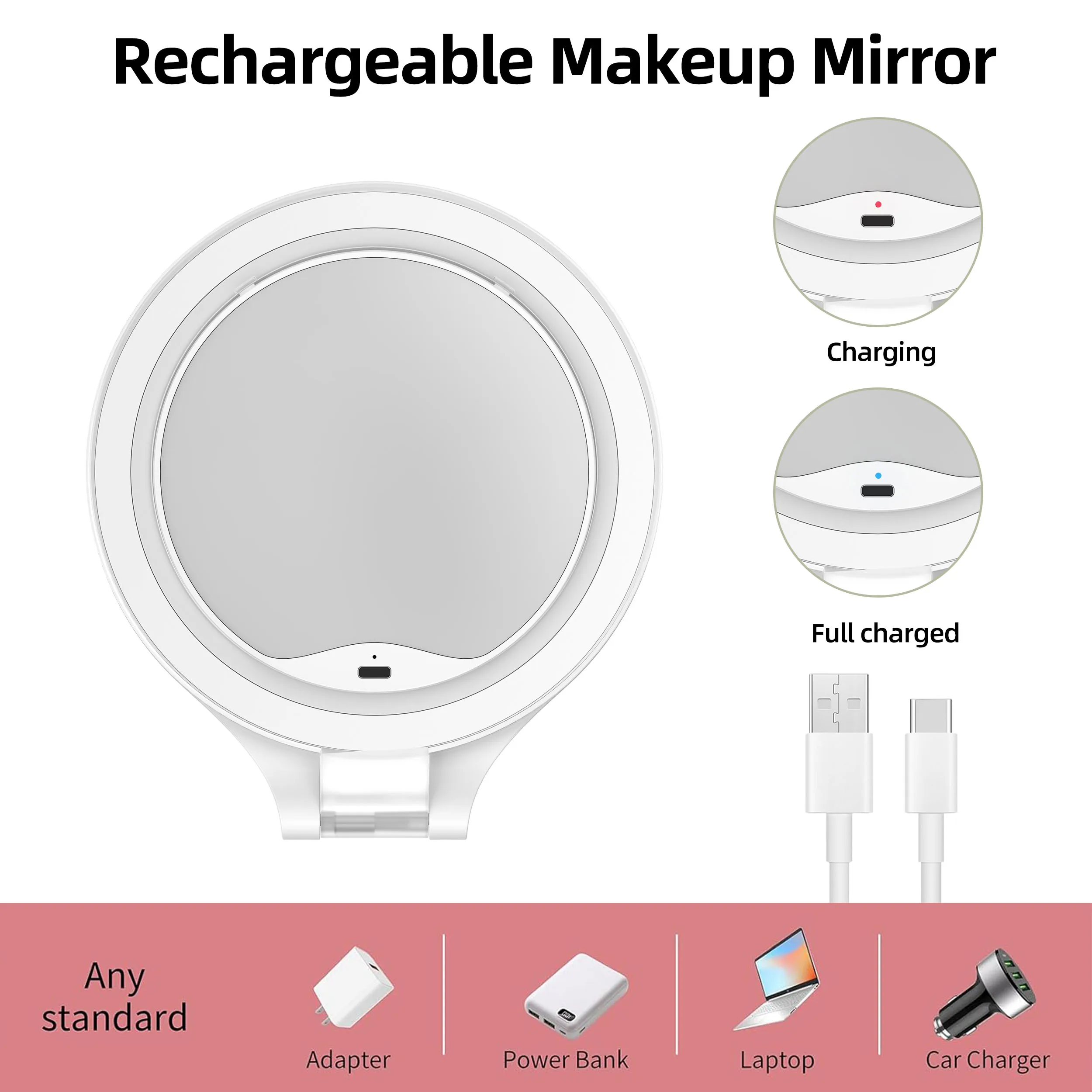 Round Double Side Round Manufacturers Portable Makeup Mirror With Led Light Folding Travel Folding Cosmetic Mirror