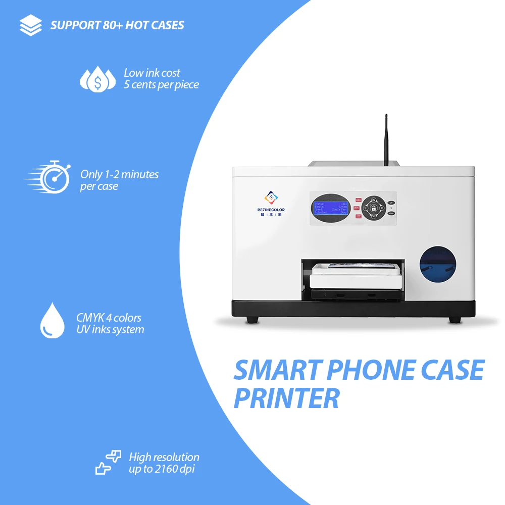 Refinecolor Phone Case Printer XP600 i1600 UV Printing Machine With H5 Web App Customize Mobile Cover iPhone Samsung All Brand
