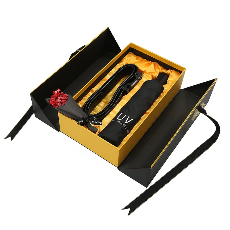 Best Selling Cheap Promotional Custom Umbrella Belt Vacuum cup and PU belt corporate anniversary large gift box with logo