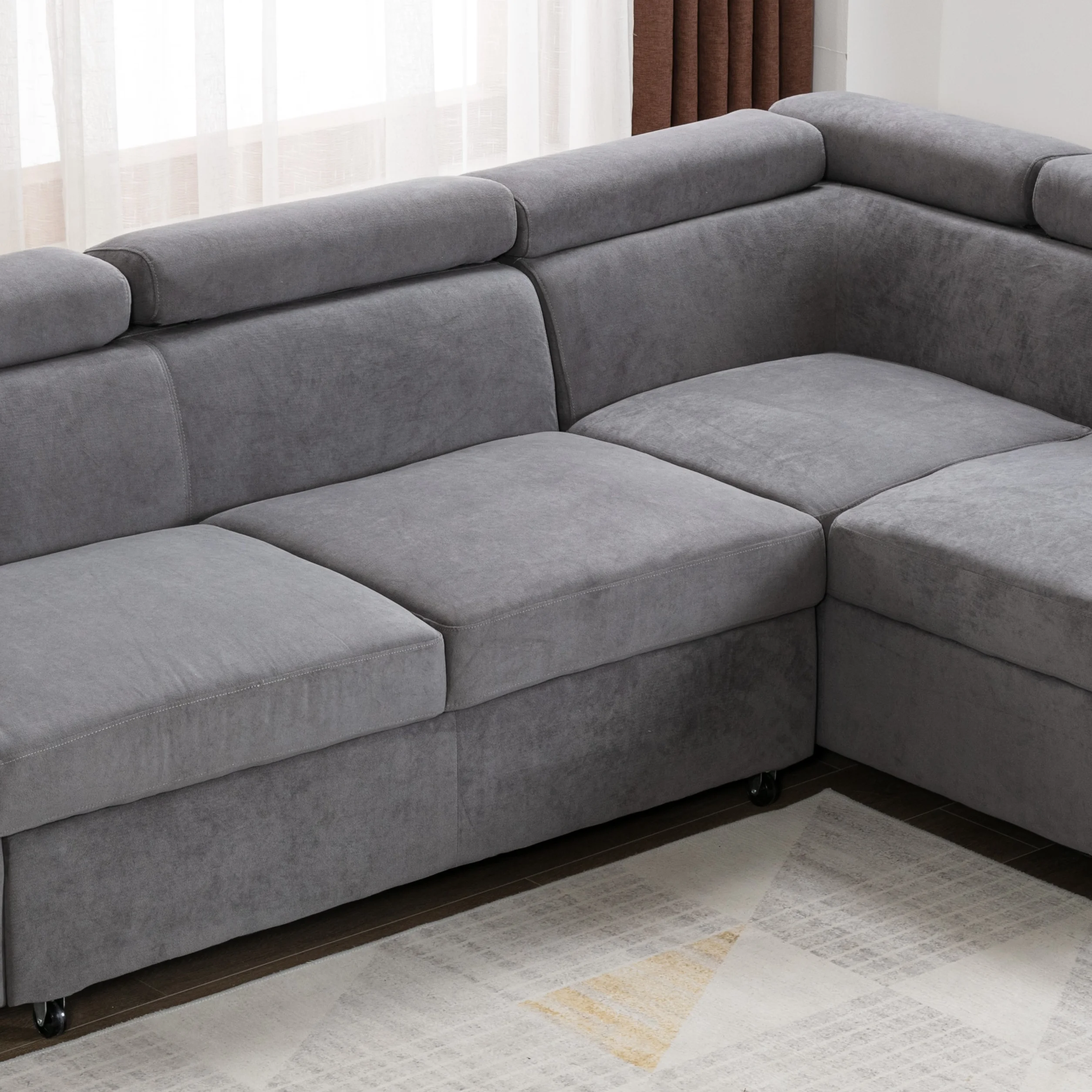 Factory High Quality Modern Apartment Home Fabric Sleeper Classic L Shaped Sectional Storage Sofa Bed