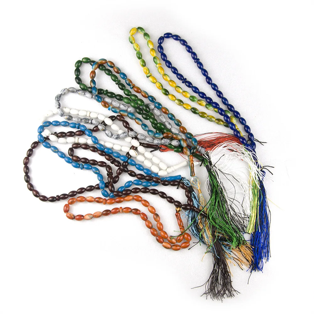Mecrt дешевые подарки мусульманские 33 Розария овальная краска исламское пение Tasbih пластиковые Misbaha Arab Ramadan ювелирные изделия оптом