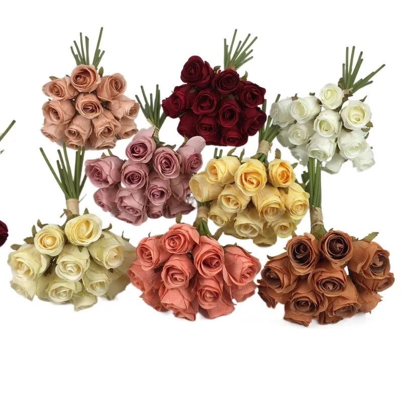 2023 boho Silk cheap fake artificial flower bouquet rose flowers bulk for bride bouquet wedding decorations