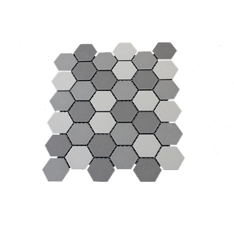 Gray and White Hexagon Interior Bathroom Walls Ceramic Mosaic Tiles for