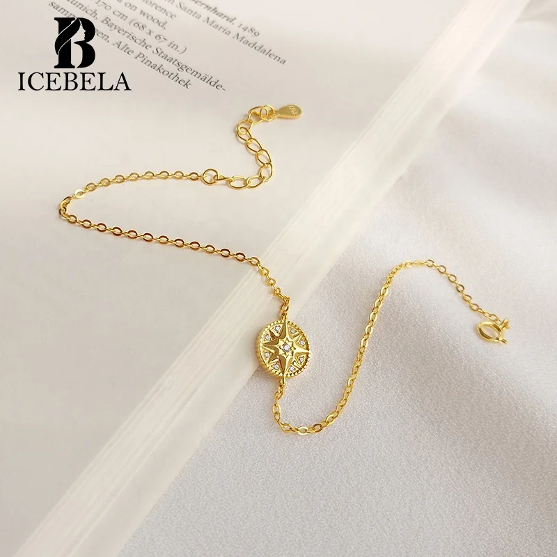ICEBELA 925 Silver Compass Eight-Pointed Star Zircon 18K Gold Plated Bracelets Fine Jewelry Bracelet Bangles For Women