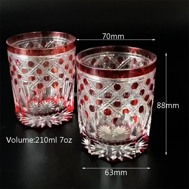 Bohemia style hand engraved design custom design 7oz juice cylinder wine glass tumbler glass whisky cup overlay