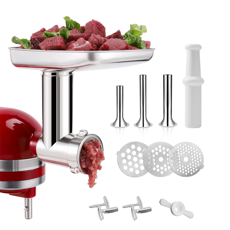 Stand Mixers Spare Parts Food Meat Grinder with Sausage Stuffer Grinding Plates Blade-for Home Kitchen Use