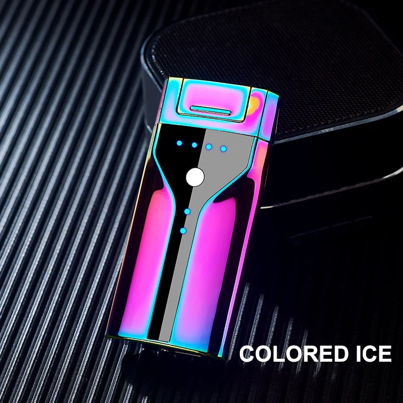 JL308 Electric Lighter Gift Custom Logo Windproof Lighter Fingerprint Touch Dual-Arc USB Rechargeable Lighter