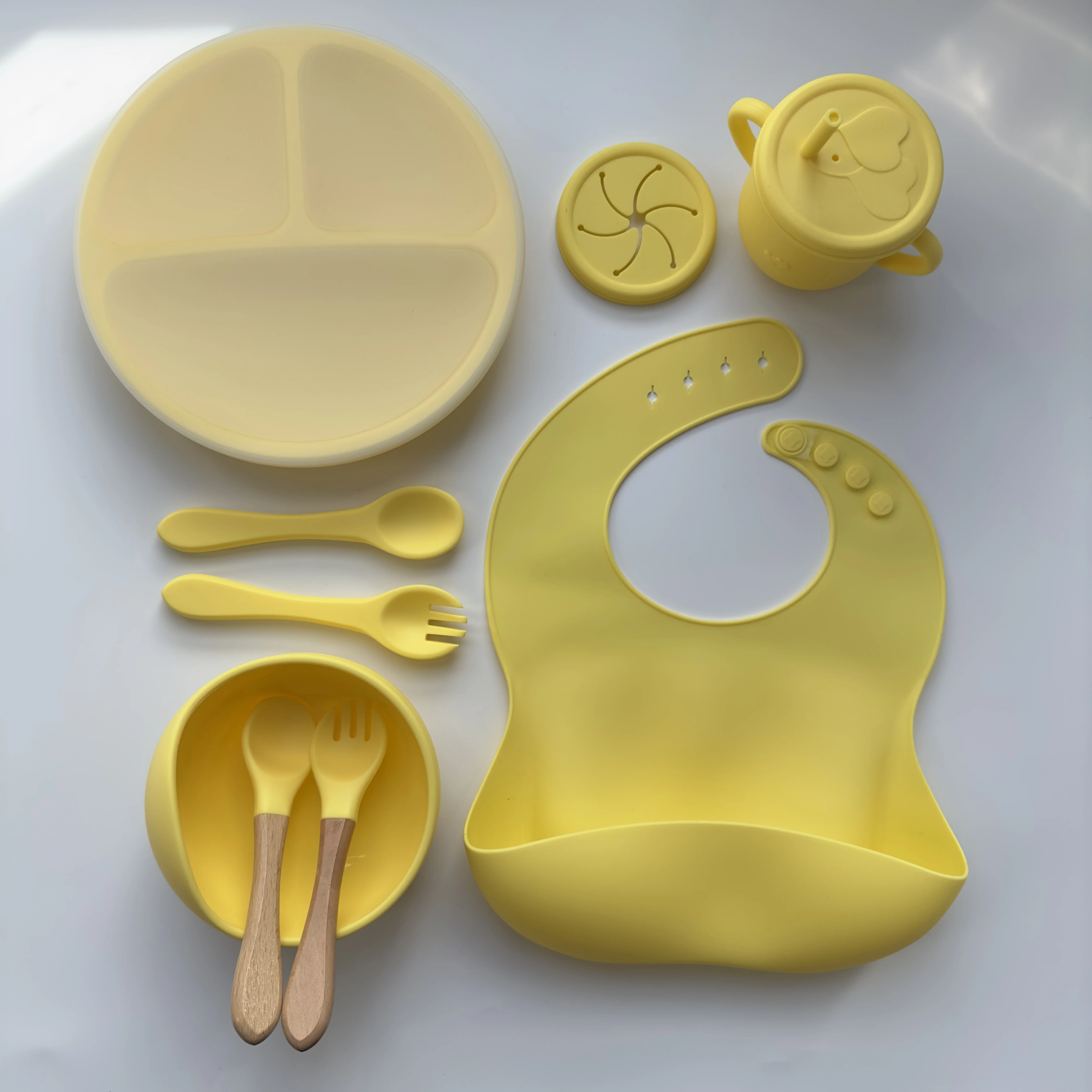 Bpa Free Baby Tableware Set Bowls Spoon Bib Baby Silicone Divided Suction Plate Silicone Baby Feeding Set Dishwasher Safe