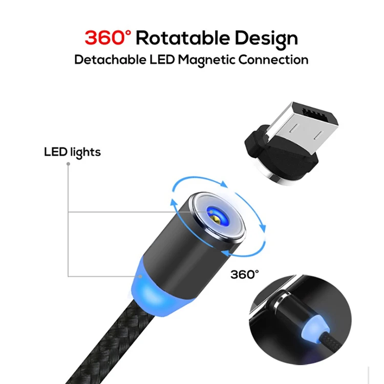  Оптом в наличии мобильного телефона Micro освещение кабель Usb Type-C с функцией быстрой 540 градусов автомобильное зарядное устройство 3 1 Магнитный