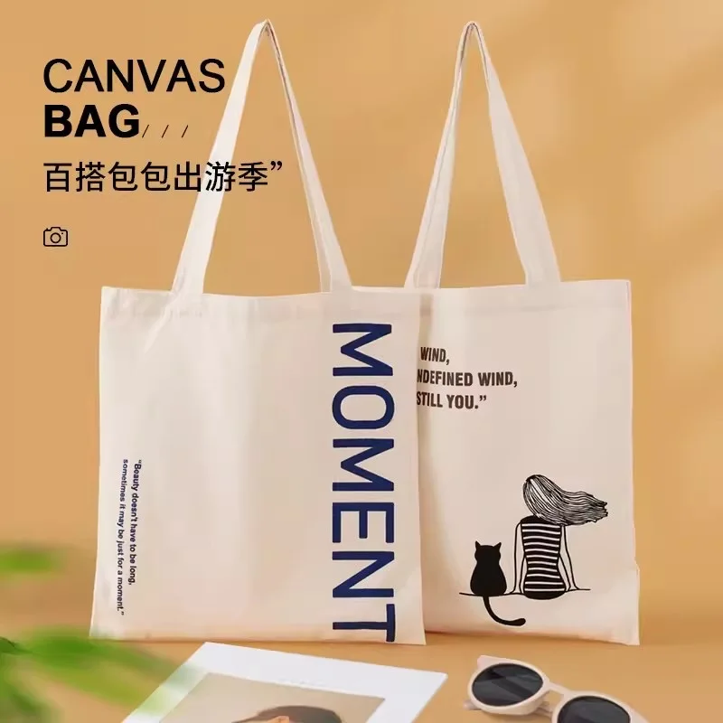 Black Color High Quality Custom Printed Logo Brand Cotton Tote Bag