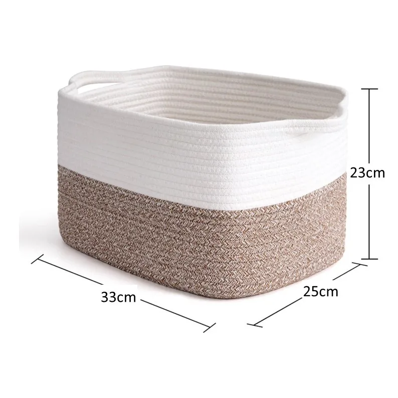 Set of 3 Woven Storage Basket Large Cotton Rope Storage Baskets with Durable Handles Foldable Laundry Hamper Woven Cotton Rope
