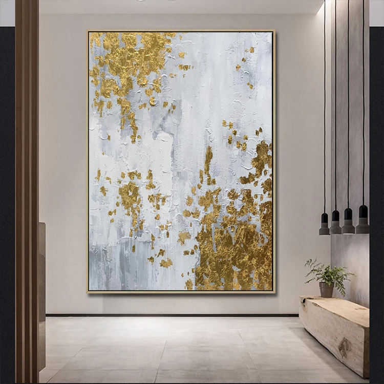 Hand Painted Living Room Decorative Canvas Artwork Handmade Gold Foil Painting Abstract Wall Art