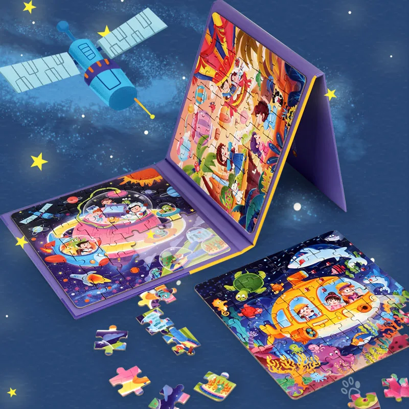 Children Nice Gift 3 In 1 Fun Advanced Animals Fairy Tales Jigsaw Magnetic Puzzles