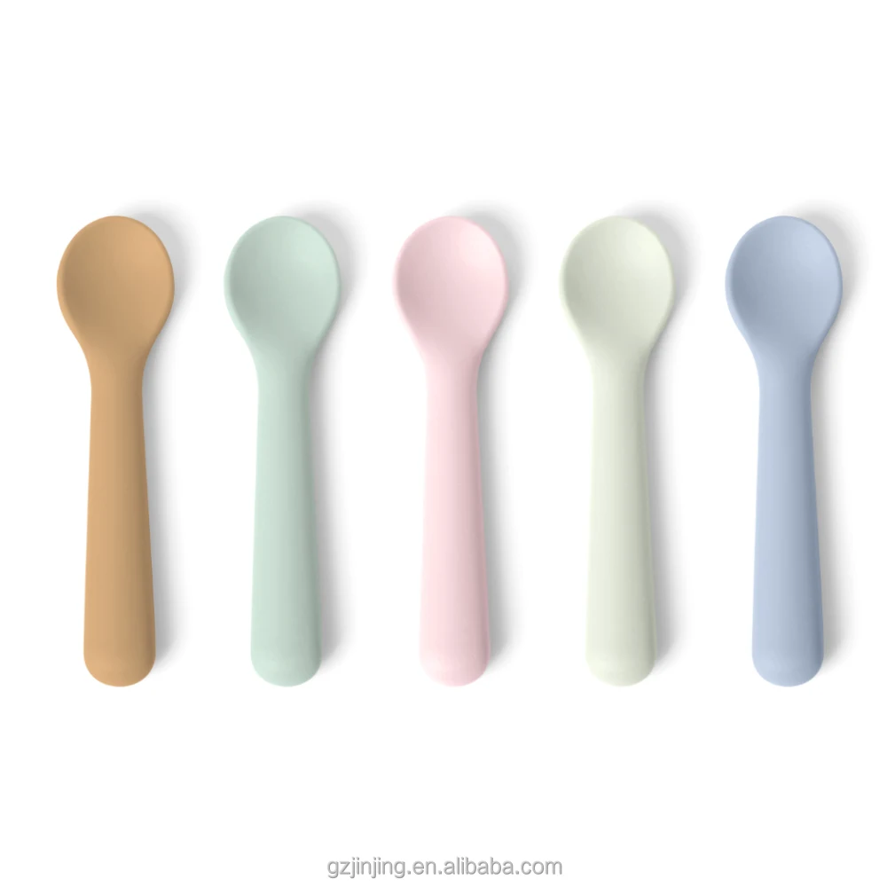 Детская посуда детская пищевой силикон нескользящая Мягкая силиконовая ложка и вилка