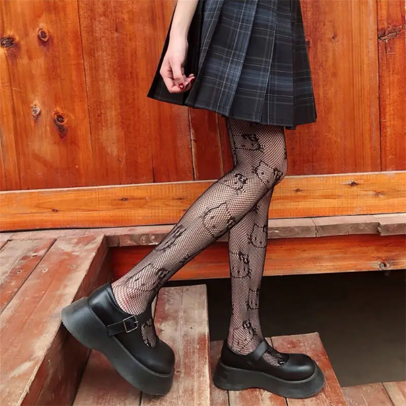 YS-T1208 Punk Stretch Pantyhose Sexy Stay up Thigh High Tights Fishnet Mesh Stockings for Women Accessories Print Skull Free