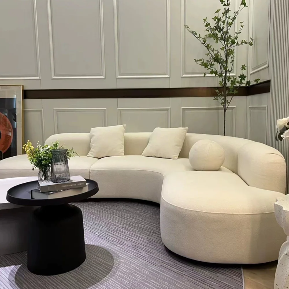Foshan Furniture Nordic Modern High Quality White Corner Couch Luxury Living Room Sectional Modular Boucle Curved Sofa For Home