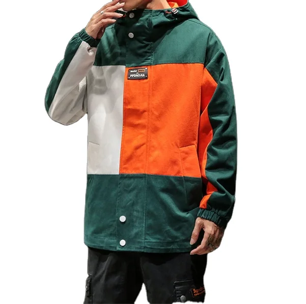 Куртка мужская с капюшоном, Модный свитшот в стиле пэчворк, уличная одежда, худи в стиле хип-хоп, свободная повседневная куртка на осень