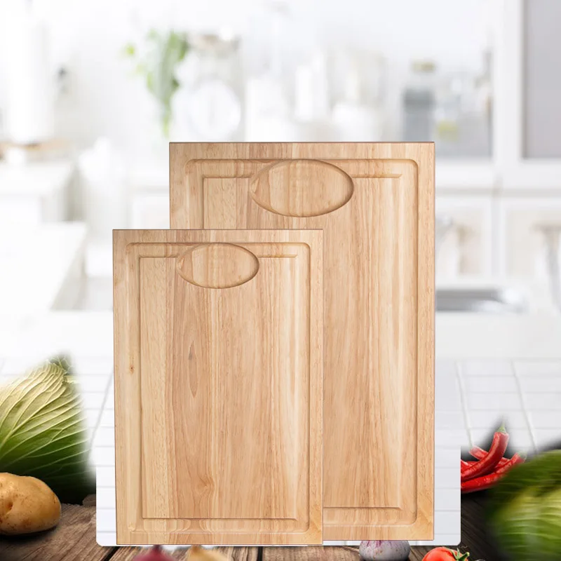 Custom Rubber Wood Chopping Block with Juice Groove Serving Boards Kitchen Slicing Food Vegetable Meat Wooded Cutting Board