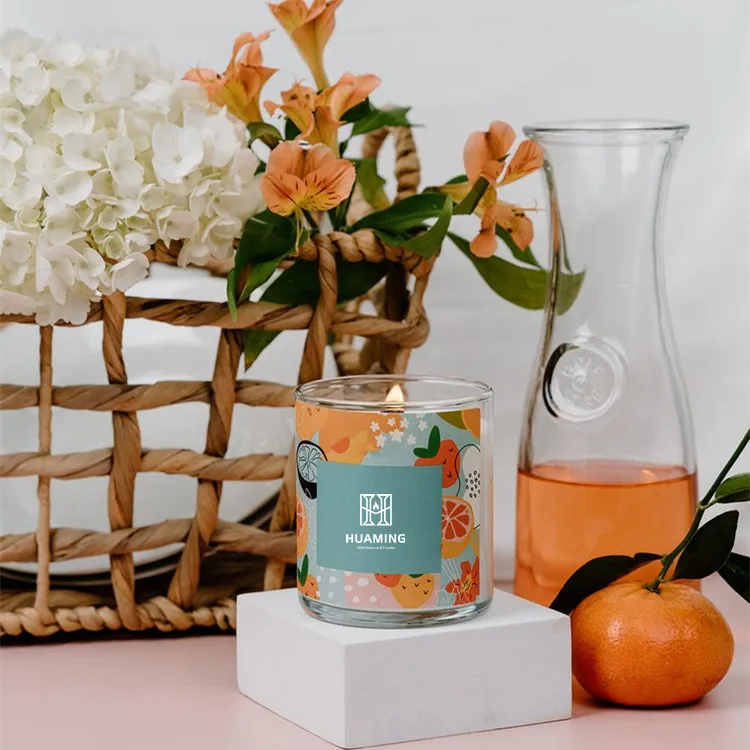 Huaming Gradient Glass Soy Wax Private Label Wedding Bakhoor Scented Candle Gift Set Luxury Highly Scented Wood Wick Candles