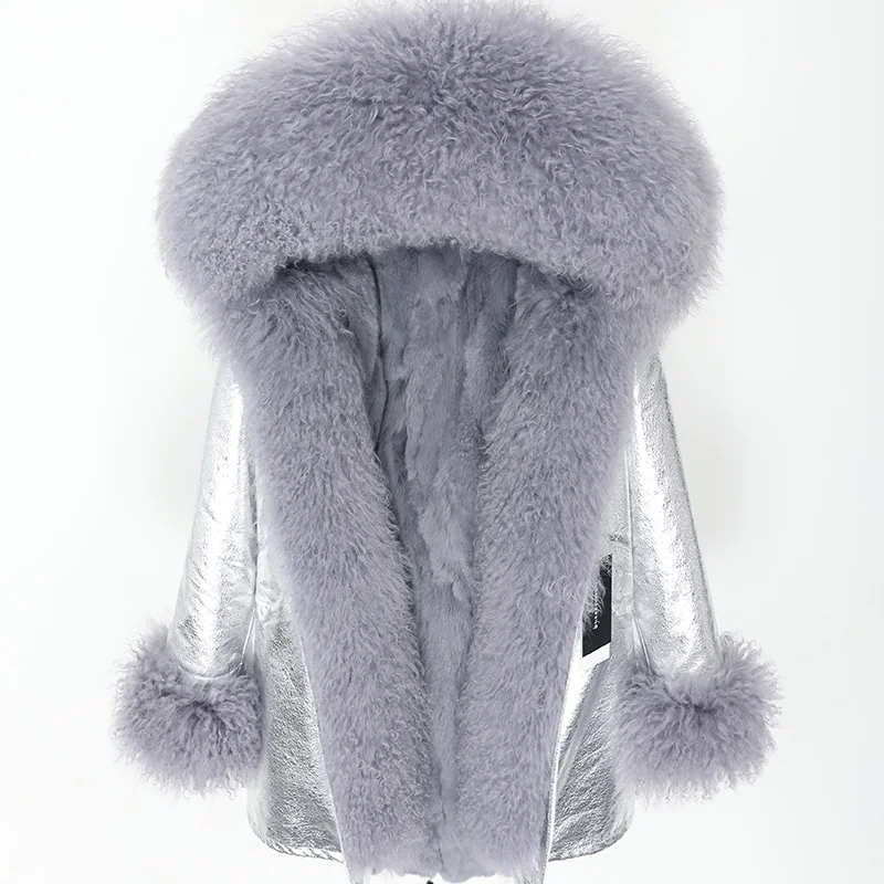 New Winter Removable Rabbit Hair Lining Extra Large Lamb Hair Collar Medium Long Thickened Fur Coat